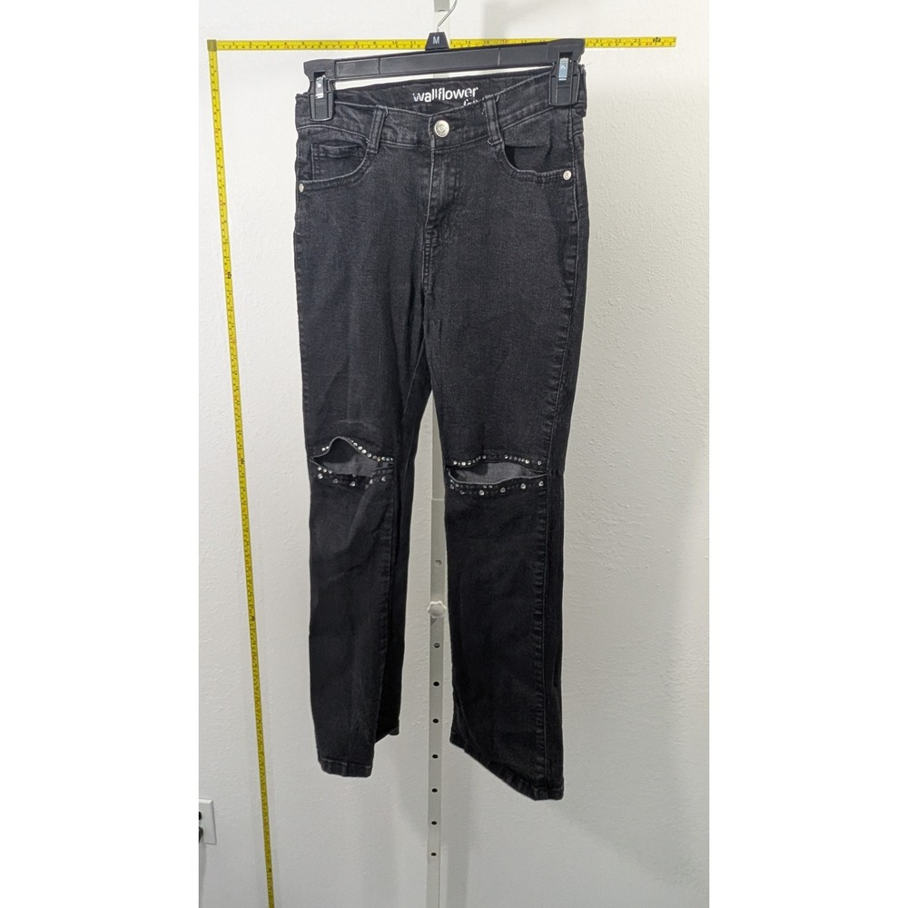 Wallflower Girl Black Distressed Rhinestone Knee Cutout Jeans Size 12 Kids